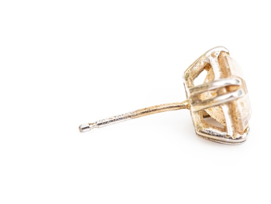 14k White Gold Two Pairs Of Cz Set Stud Earrings