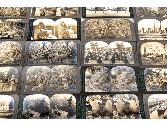 Collection Of Antique Stereographic Library Volumes Of Images With Viewer