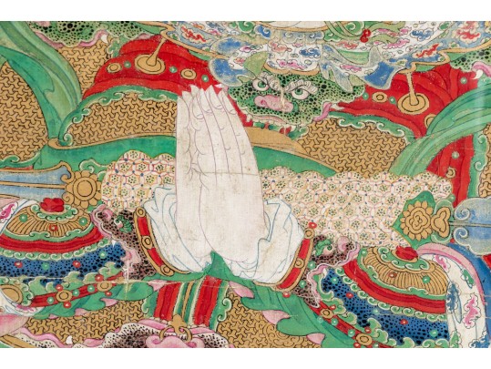 Two Chinese Color And Ink On Canvas Mounted To Board, Including Weituo And Zhao Gongming