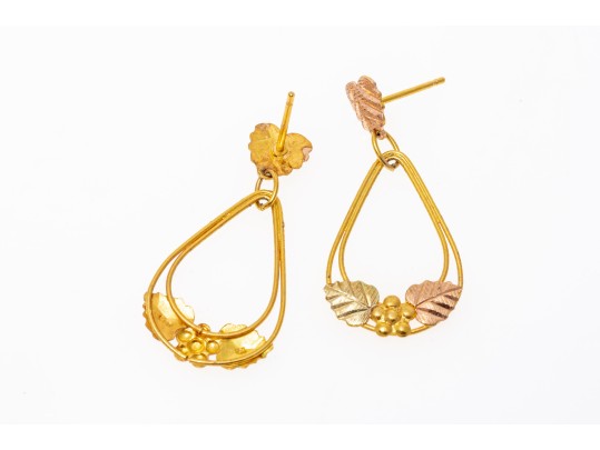 10k Yellow And Rose Gold Drop Pendant Earrings With 14k Clutches