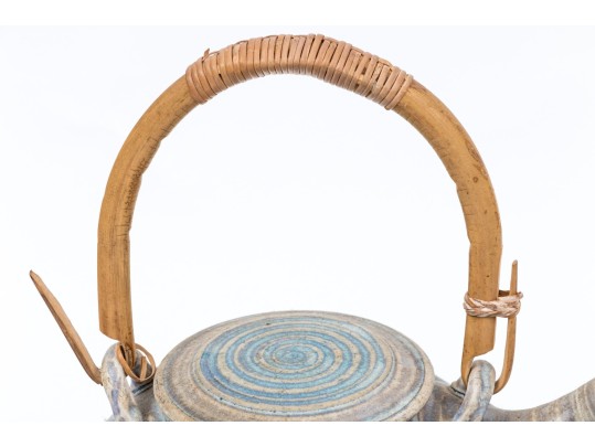 Japanese Ceramic Lidded Teapot With Six Glazed Teabowls