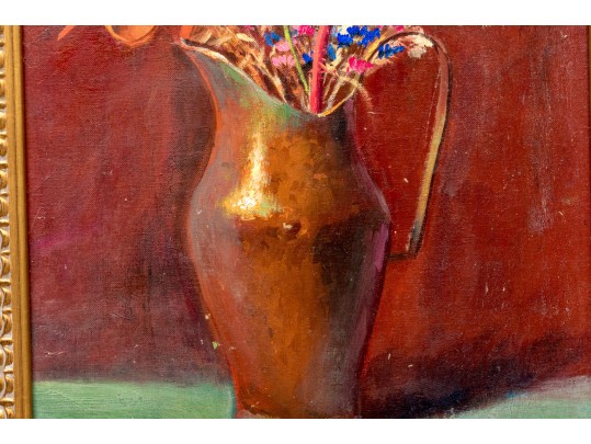 Miriam Granick Boretz (Ukranian/American, 1903-2005) Oil On Board, Still Life, Pitcher Of Flowers