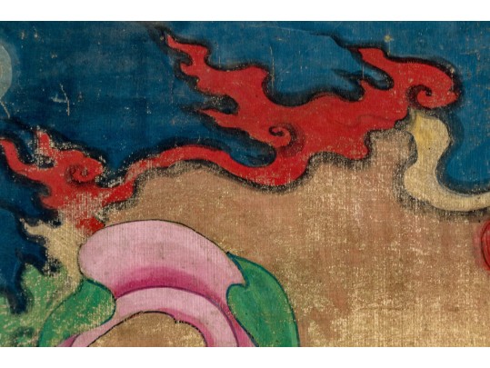 Two Chinese Color And Ink On Canvas Mounted To Board, Including Weituo And Zhao Gongming