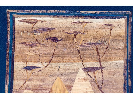 African Banana Leaf Artwork, Village Scene