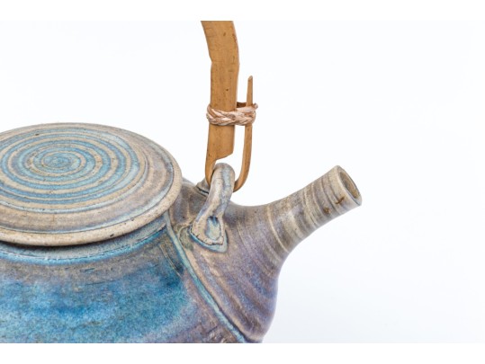 Japanese Ceramic Lidded Teapot With Six Glazed Teabowls