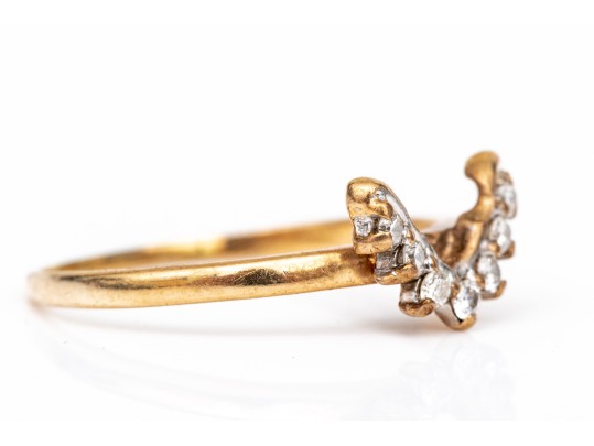 14k Yellow Gold Deeply Curved Prong Set Diamond Band Ring, App. 0.07 TCW, Size 8.25