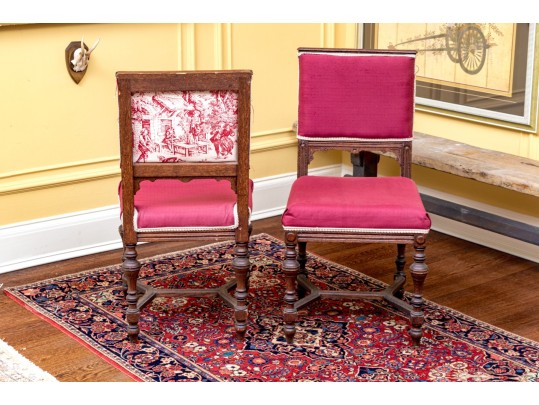 Pair Of Antique Maple Custom Upholstered Side Chairs