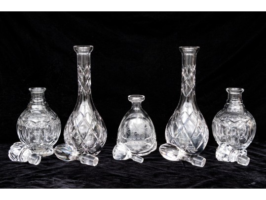 Collection Of Five Vintage Cut Crystal Decanters