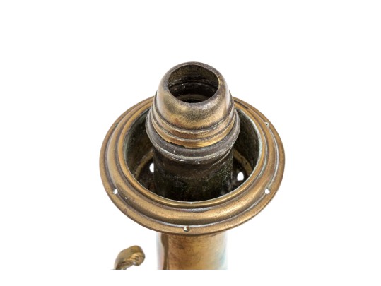 Pair Of Beautiful Antique Etched Cranberry Glass And Brass Oil Lamps On Stands