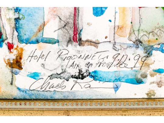 Signed Framed Graphite And Watercolor On Paper, Hotel In Provence 