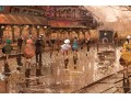 Pierre, Signed Embellished Color Print On Canvas, Paris Street Scene At Dusk