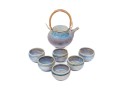 Japanese Ceramic Lidded Teapot With Six Glazed Teabowls