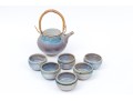 Japanese Ceramic Lidded Teapot With Six Glazed Teabowls
