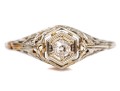 18k White Gold Vintage Filigree And Diamond Ring, App. 0.06 CTS, Size 4.75