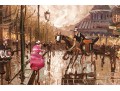 Pierre, Signed Embellished Color Print On Canvas, Paris Street Scene At Dusk