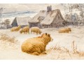 Thomas Sidney Cooper (UK, 1803- 1902) Watercolor, Winter Landscape With Sheep 