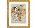 Jack Levine Colored Wood Cut Framed On Gray Paper, Geisha With Attendant 