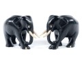Pair Of Ebonized Wood And Bone Elephant Carvings