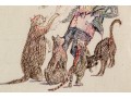 Jean-Claude Suares (Egyptian-Am., 1942-2013) Color Ink On Paper Illustration, Cat Attack