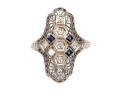 18k White Gold Vintage Filigree And Diamond And White Sapphire Ring, Size 7