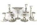Collection Of Weighted Sterling Silver Candleholders, Compote & Bud Vase