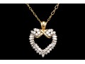 14k Yellow Gold Retro Baguette And Round Diamond Heart Pendant, App. 0.60 TCW, With Chain