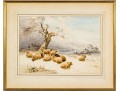 Thomas Sidney Cooper (UK, 1803- 1902) Watercolor, Winter Landscape With Sheep 