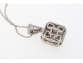 10k White Gold Pretty Diamond Set Square Pendant, App. 0.05 TCW, With Chain