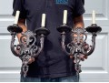 Pair Of Cast Iron Two Light Electrified Wall Sconces