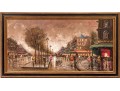 Pierre, Signed Embellished Color Print On Canvas, Paris Street Scene At Dusk