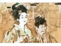 Jack Levine Colored Wood Cut Framed On Gray Paper, Geisha With Attendant 