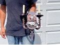 Pair Of Cast Iron Two Light Electrified Wall Sconces
