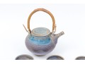 Japanese Ceramic Lidded Teapot With Six Glazed Teabowls