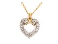 14k Yellow Gold Retro Baguette And Round Diamond Heart Pendant, App. 0.60 TCW, With Chain