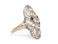 18k White Gold Vintage Filigree And Diamond And White Sapphire Ring, Size 7