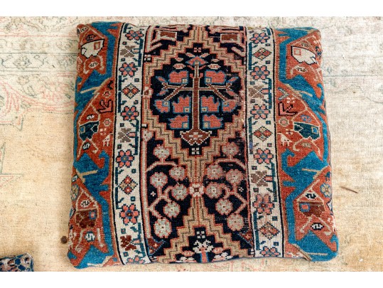 Pair Of Antique Carpet Fragment Pillows For Upcycle