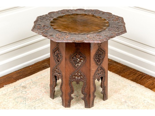 Carved Moroccan Wood Table With A Fabulous Water Lily Form Top
