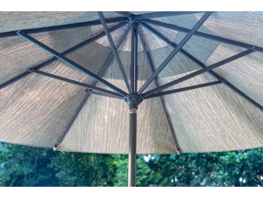 Outdoor Suite Of Four Chairs, Table, And Atlantic Shores Umbrella