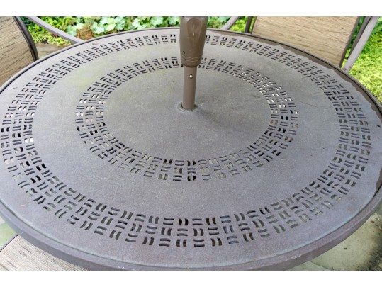 Outdoor Suite Of Four Chairs, Table, And Atlantic Shores Umbrella