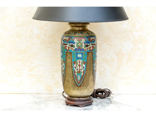 Chinese Brass And Cloisonne Vase Form Table Lamp