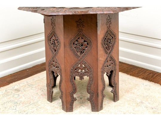Carved Moroccan Wood Table With A Fabulous Water Lily Form Top