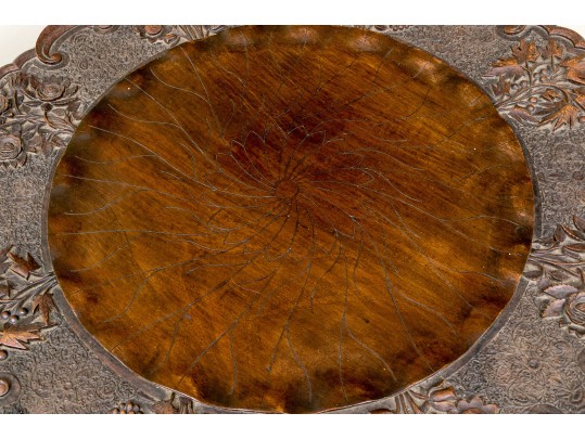 Carved Moroccan Wood Table With A Fabulous Water Lily Form Top