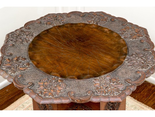 Carved Moroccan Wood Table With A Fabulous Water Lily Form Top