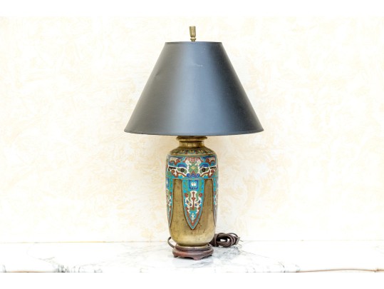 Chinese Brass And Cloisonne Vase Form Table Lamp