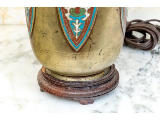 Chinese Brass And Cloisonne Vase Form Table Lamp
