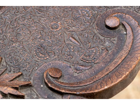 Carved Moroccan Wood Table With A Fabulous Water Lily Form Top