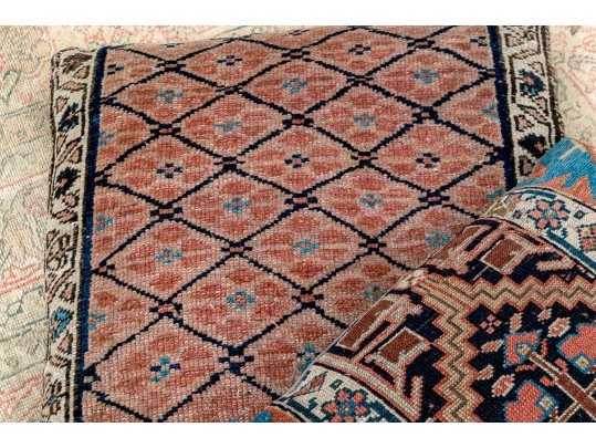 Pair Of Antique Carpet Fragment Pillows For Upcycle