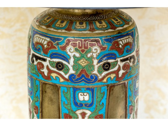 Chinese Brass And Cloisonne Vase Form Table Lamp