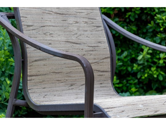 Outdoor Suite Of Four Chairs, Table, And Atlantic Shores Umbrella