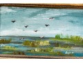 Signed Lopez Diminutive Oil On Board, Marsh With Birds And Seagrasses